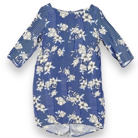 Halogen Blue and Cream Stripe with Floral Print 3/4 Sleeve Shift Dress | Size S - Picture 10 of 15